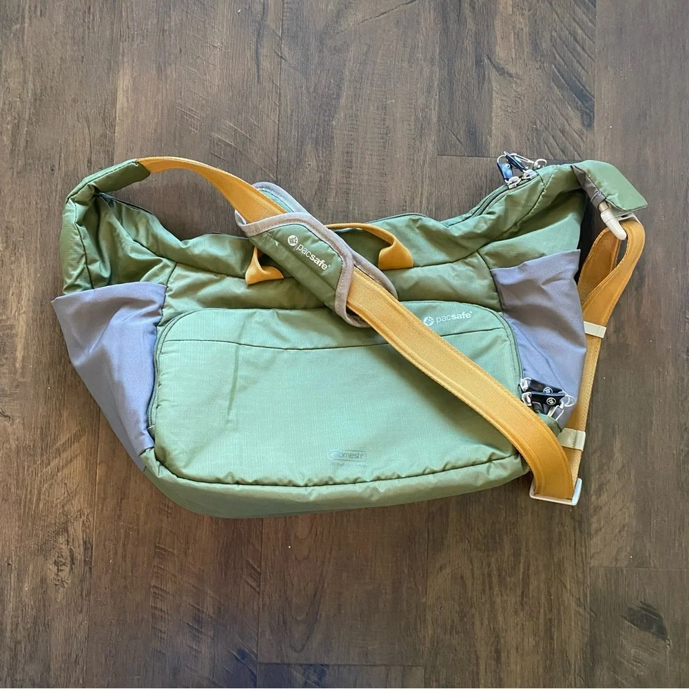 Pacsafe Olive Green and Mustard Yellow Crossbody Camera Bag